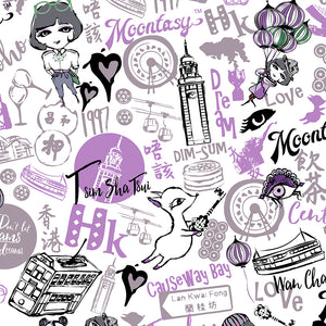 Hong Kong Pattern Zip-Up Hoodie (for women) Purple