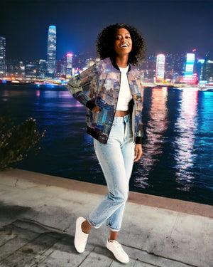 Hong Kong Night View Women's Bomber Jacket