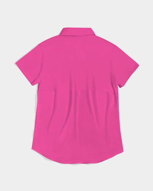 Barbie pink Women's Short Sleeve Button Up