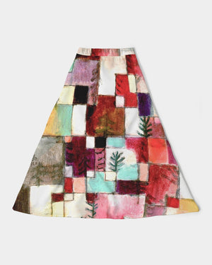 Colorful Squares Women's A-Line Midi Skirt (Red)