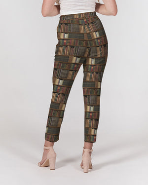 Library Book Lover Women's Belted Tapered Pants (Brwon)