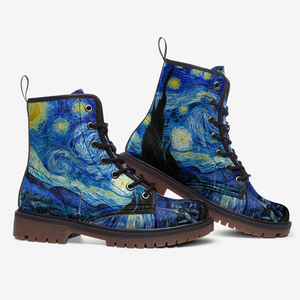 Starry Night boots Vegan Leather boots (Van Gogh/Black and Blue)