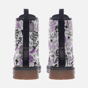 Hong Kong Pattern Vegan Leather Boots (Purple)