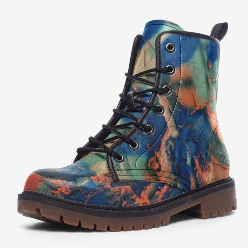 Psychedelic Blue and Orange Vegan Leather Boots