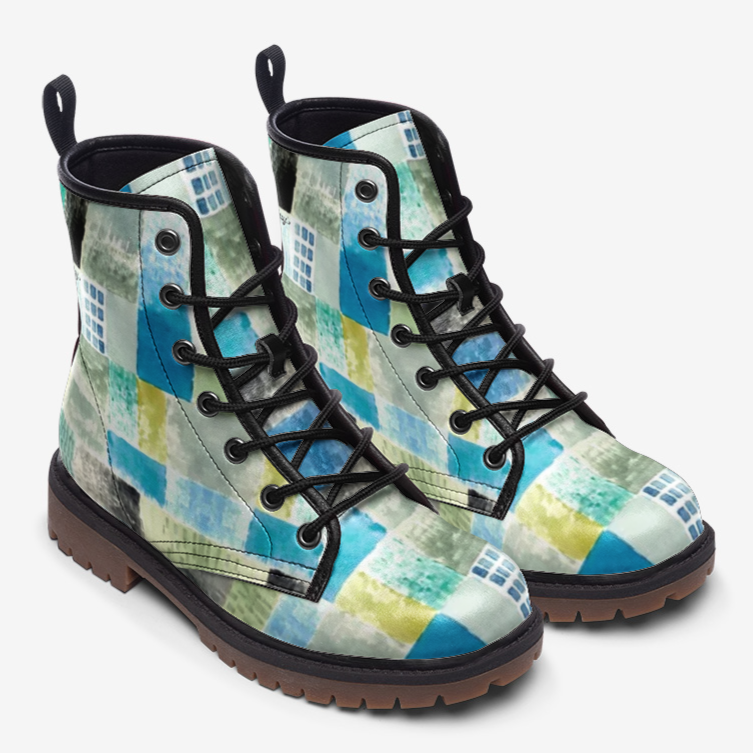 Colorful Blue Vegan Leather Boots