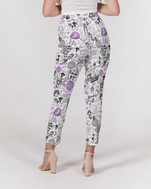 Hong Kong Pattern Women's Belted Tapered Pants (Lavender | Purple)