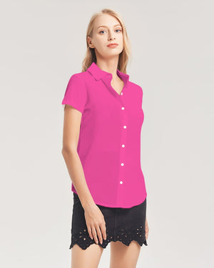 Barbie pink Women's Short Sleeve Button Up