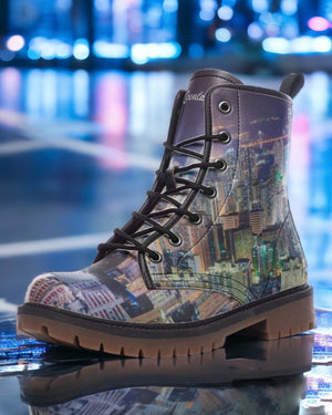 Hong Kong Night View Vegan Leather boots (Black and Grey)