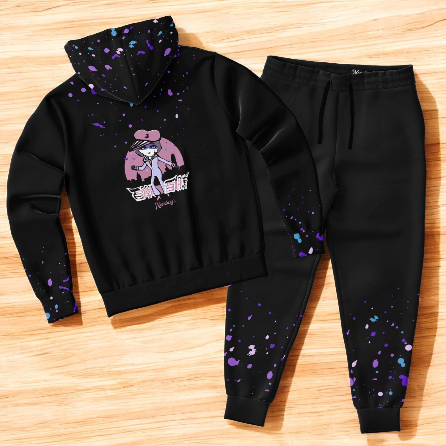 Japan Anime Inspired Fashion Hoodie and Jogger Set ( Black）