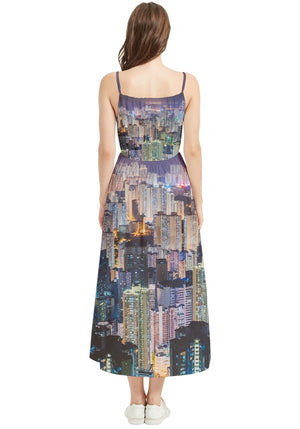 Hong Kong Night View Boho Sleeveless Summer Dress