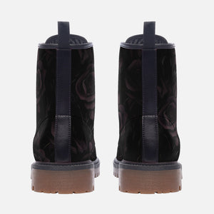 Gothic Black Roses Vegan Combat Boots｜Floral Faux Leather Boots｜Goth Girl Lace Up Boots| Cosplay｜Witchcore Boots| Clubwear For Men| Women
