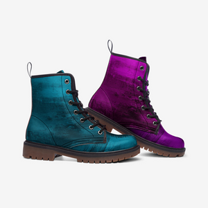Mismatched Teal and Purple Vegan Combat Boots| Charm Faux Leather Shoes| Wide Comfy| Hippy Boots| Customs Shoe For Womens For Men