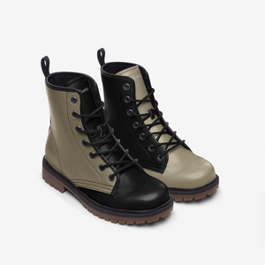 Mismatched Beige & Black Vegan Combat Boots| Charm Faux Leather Shoes| Wide Comfy| Hippy Boots| Customs Shoe For Womens For Men