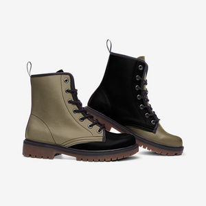Mismatched Beige & Black Vegan Combat Boots| Charm Faux Leather Shoes| Wide Comfy| Hippy Boots| Customs Shoe For Womens For Men