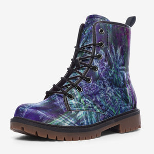 Mystical Aurora Combat Boots| Unique Lace-Up Boots| Dark Blue Crystals Vegan Leather Shoes| CustomBoots for Women| Men| Purple| Black