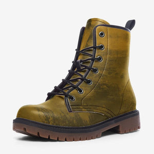 Mismatched Ocean Teal and Gold Combat Boots| Turquoise Fantasy Boots| Hippie Shoes| Blue and Yellow Vegan Leather| For Men| Women| Lace up