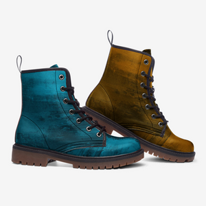 Mismatched Ocean Teal and Gold Combat Boots| Turquoise Fantasy Boots| Hippie Shoes| Blue and Yellow Vegan Leather| For Men| Women| Lace up