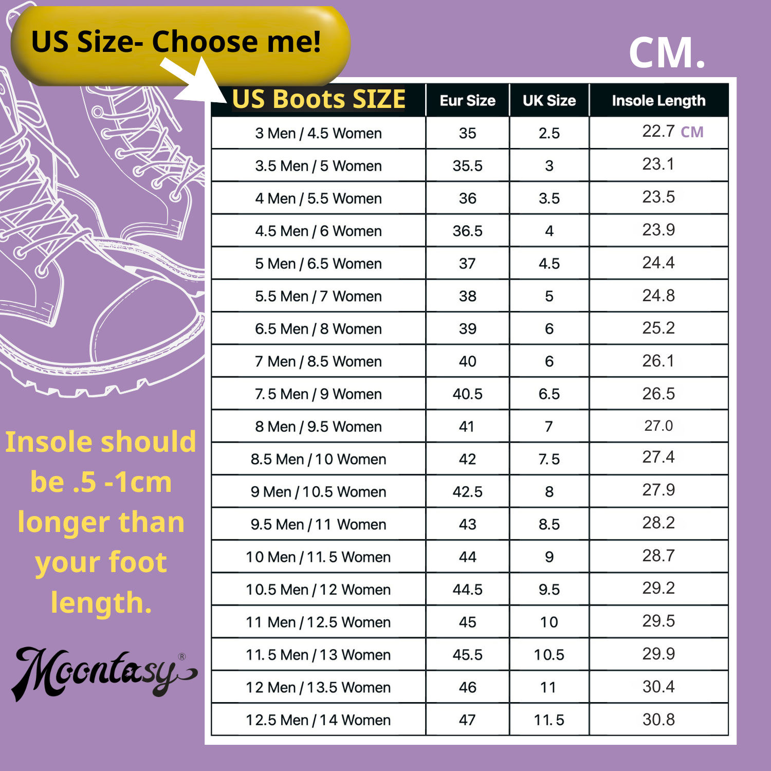 the size chart for a women's boot size chart