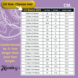 The image is a US Boots Size chart that provides size recommendations for men and women based on their shoe size. The chart includes various shoe sizes and corresponding insoles, along with the recommended insoles length. The chart is designed to help customers choose the appropriate insoles for their US size.