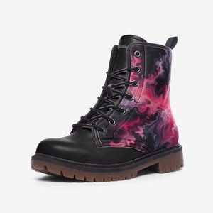 Goth Vegan Combat Boots| Red & Black Smoke Print Shoes| Liquid Marble Alt Boot| Punk Rock Footwear| Dark Academia E-girl Galaxy Aesthetic