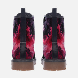 Goth Vegan Combat Boots| Red & Black Smoke Print Shoes| Liquid Marble Alt Boot| Punk Rock Footwear| Dark Academia E-girl Galaxy Aesthetic