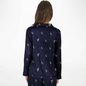 Rabbit Lantern Luxury Women's Satin Pajamas (Dark Blue)