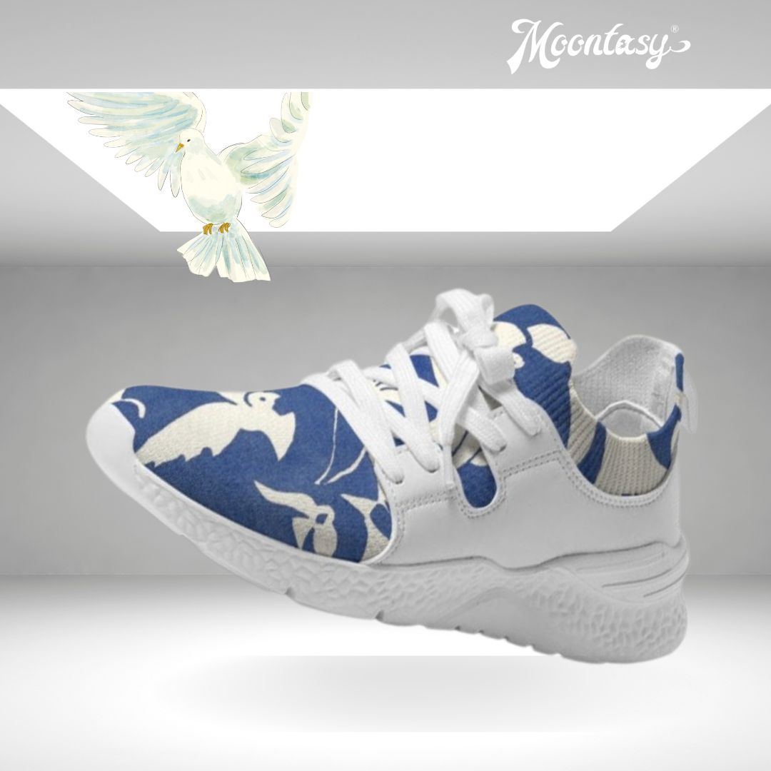 Pigeons Pattern Women's Two-Tone Sneaker (Blue and Beige)