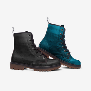 Mismatched Ocean Teal and Black Vegan Combat Boots| Witchy Goth Style, Pagan Dark Academia Faux Leather Ankle Boots| Gothic | Shoe Customs For Men, Women, Girls, Boys