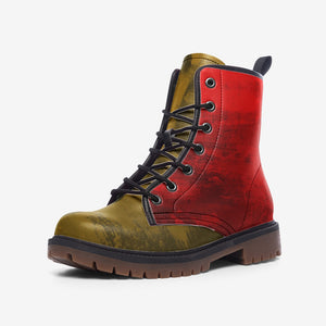 Mismatched Red and Gold Vegan Combat Boots| Charm Faux Leather Shoes| Wide Comfy| Hippy Boots| Customs Shoe For Womens For Men
