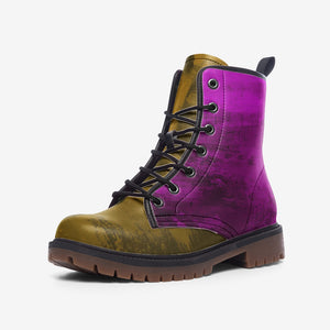Mismatched Purple & Gold Vegan Combat Boots| Charm Faux Leather Shoes| Wide Comfy| Hippy Boots| Customs Shoe For Womens For Men