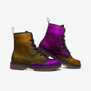 Mismatched Purple & Gold Vegan Combat Boots| Charm Faux Leather Shoes| Wide Comfy| Hippy Boots| Customs Shoe For Womens For Men