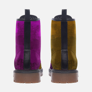 Mismatched Purple & Gold Vegan Combat Boots| Charm Faux Leather Shoes| Wide Comfy| Hippy Boots| Customs Shoe For Womens For Men