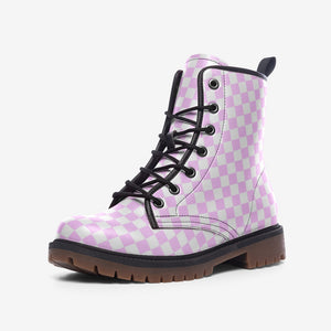 Pastel Pink Checkered Boots ( Combat Boots|For Girls|Women| Men)