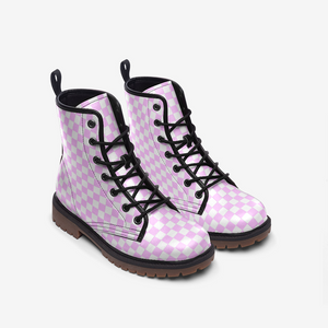 Pastel Pink Checkered Boots ( Combat Boots|For Girls|Women| Men)