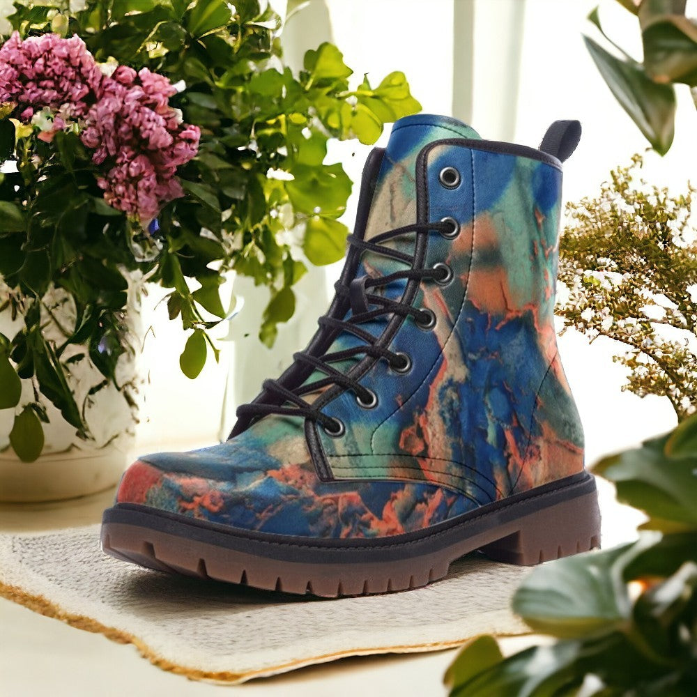 Abstract Art Combat Boots  | Vegan Leather, Custom Print