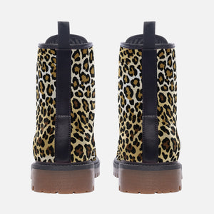 Full Leopard Print Vegan Combat Boots | Glam Punk Rockabilly Shoes | Brown 90s Grunge Festival Footwear | Baddie Aesthetic Y2K Fashion Boots | Junglecore Maximalist Statement Boots