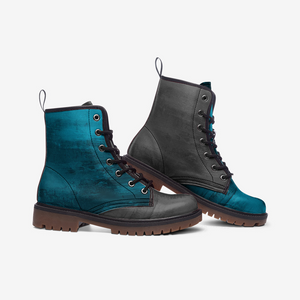 Mismatched Teal & Grey Vegan Combat boots| Charm Faux Leather Shoes| Wide Comfy| Hippy Boots| Customs Shoe For Womens For Men