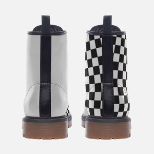 Black and White Checkered Vegan Combat| Charm Faux Leather Shoes| Wide Comfy| Hippy Boots| Customs Shoe For Womens For Men