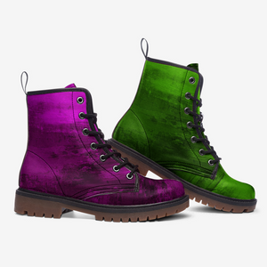 Mismatched Emerald Green & Amethyst Purple Vegan Combat Boots| Punk Lace Up Boot| Fantasy| Gothic| Faux Leather| Hippie Shoes For Women| Men