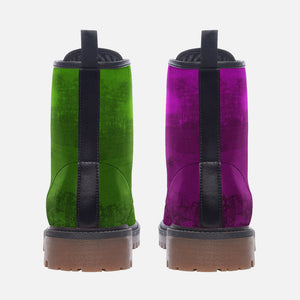 Mismatched Emerald Green & Amethyst Purple Vegan Combat Boots| Punk Lace Up Boot| Fantasy| Gothic| Faux Leather| Hippie Shoes For Women| Men