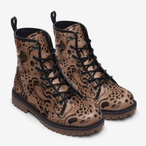 Leopard Print Combat Boots| Brown| Wild Cheetah Leather Boots| Savanna Pattern Urban Boots| unique design| handmade| Women| Men| Fashion