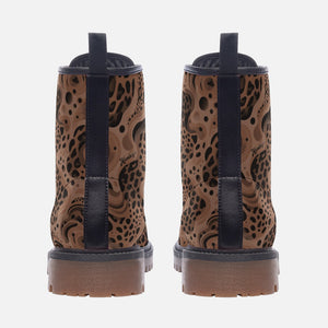 Brown Panther Leopard Vegan Combat Boots| Vintage Faux Leather Boots| Military Style Boots| Trendy & Comfortable Footwear For Women| Men
