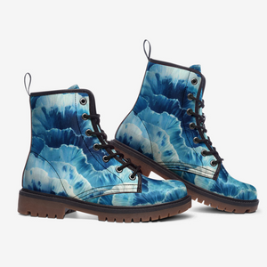 Blue Floral Combat Boots – Trendy Women's Lace-Up Ankle Boots