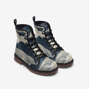 Japanese Art Wave pattern Vegan Leather Boots ( Blue and white)