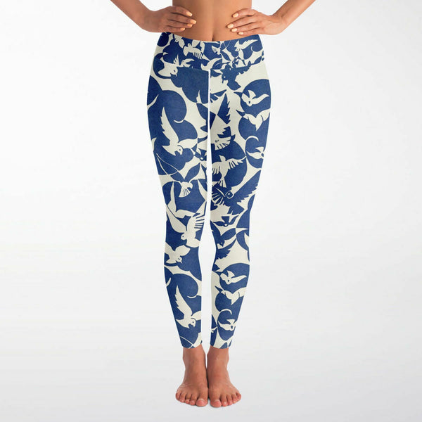 Pigeons Pattern Yoga Leggings (Blue and Beige)