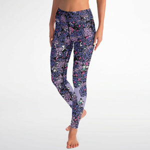 Owls Floral Yoga Leggings (Purple/for women)