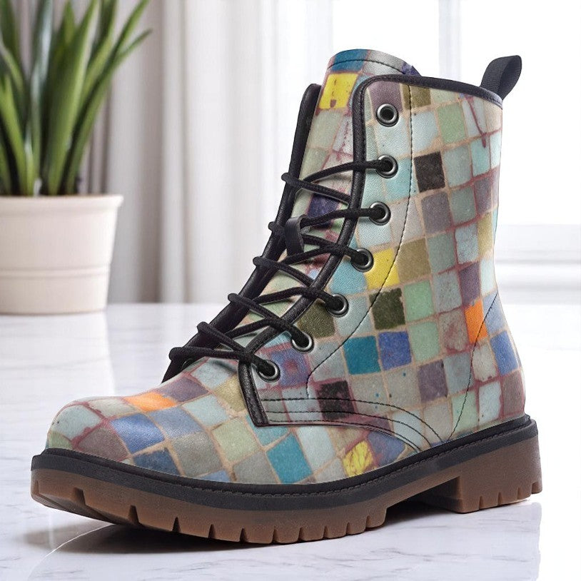 a close up of a boot on a table