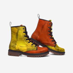 Mismatched Orange and Yellow Combat Boots| Charm Faux Leather Shoes| Wide Comfy| Hippy Boots| Customs Shoe For Womens For Men