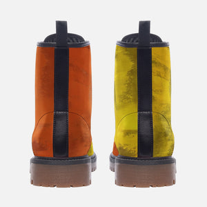Mismatched Orange and Yellow Combat Boots| Charm Faux Leather Shoes| Wide Comfy| Hippy Boots| Customs Shoe For Womens For Men