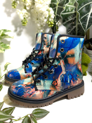 Abstract Art Combat Boots  | Vegan Leather, Custom Print